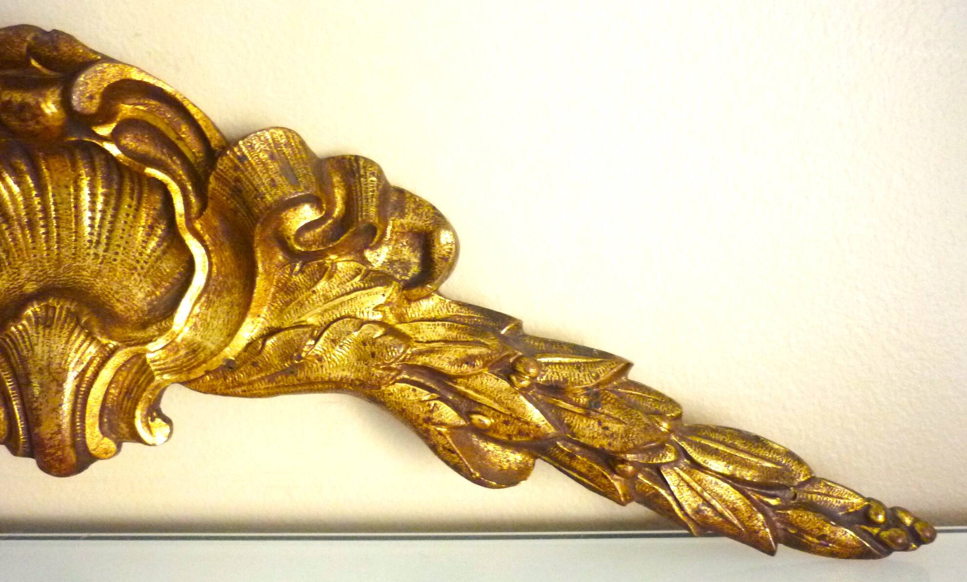 Antique gilt bronze pediment, furniture decoration, mirror, signed JF