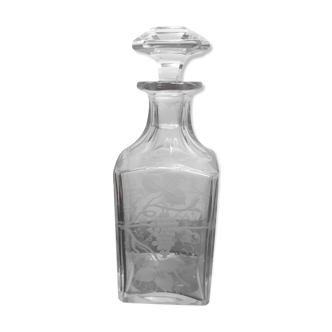 Carafe à liqueur en verre  ciselé, vintage, années 50