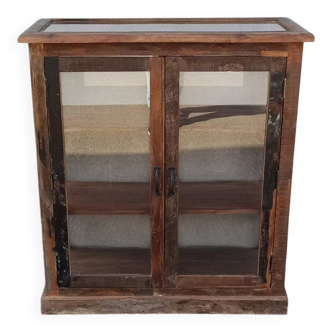 Antique wooden display cabinet with 2 doors