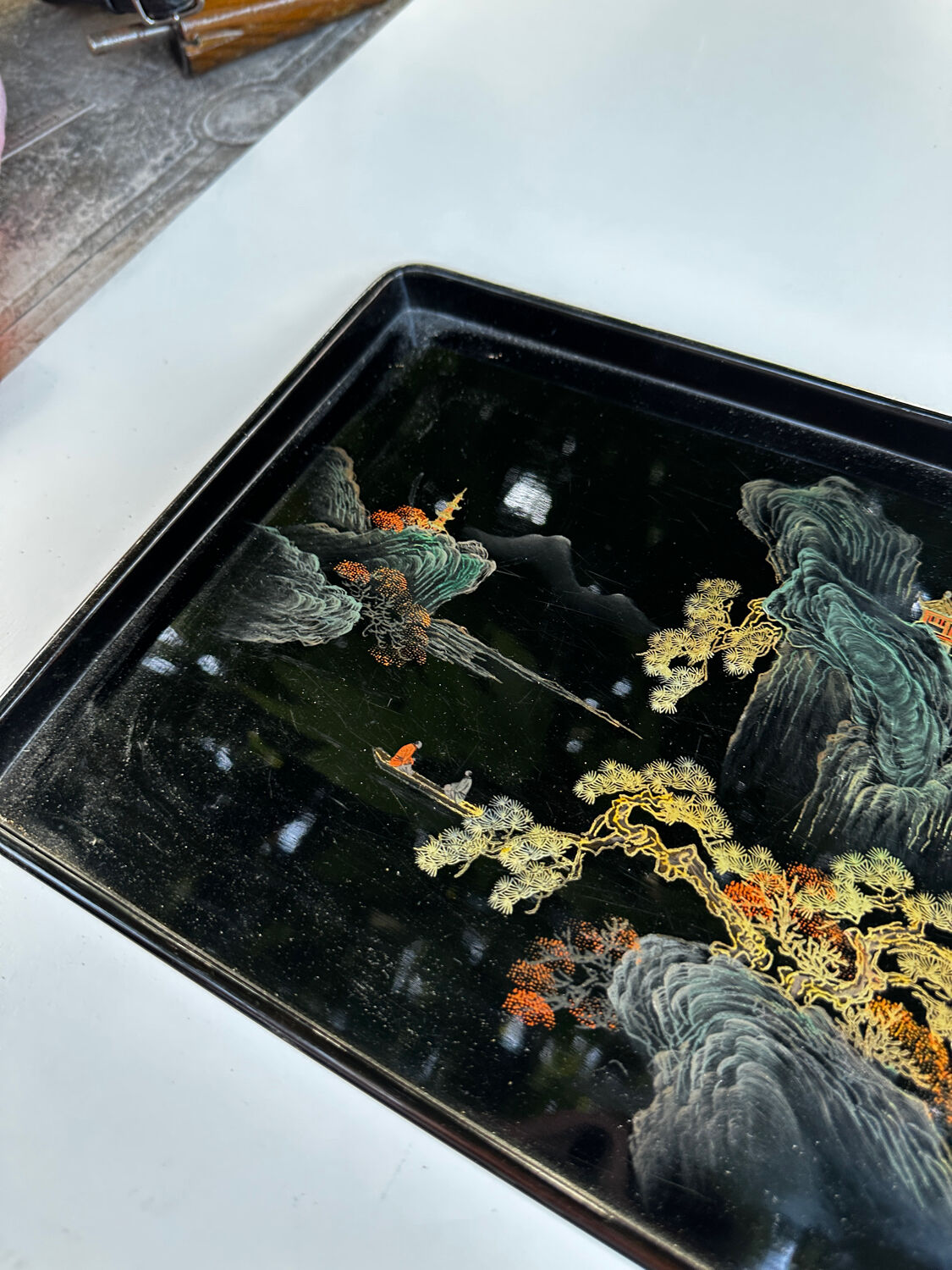 Asian lacquered wood tray