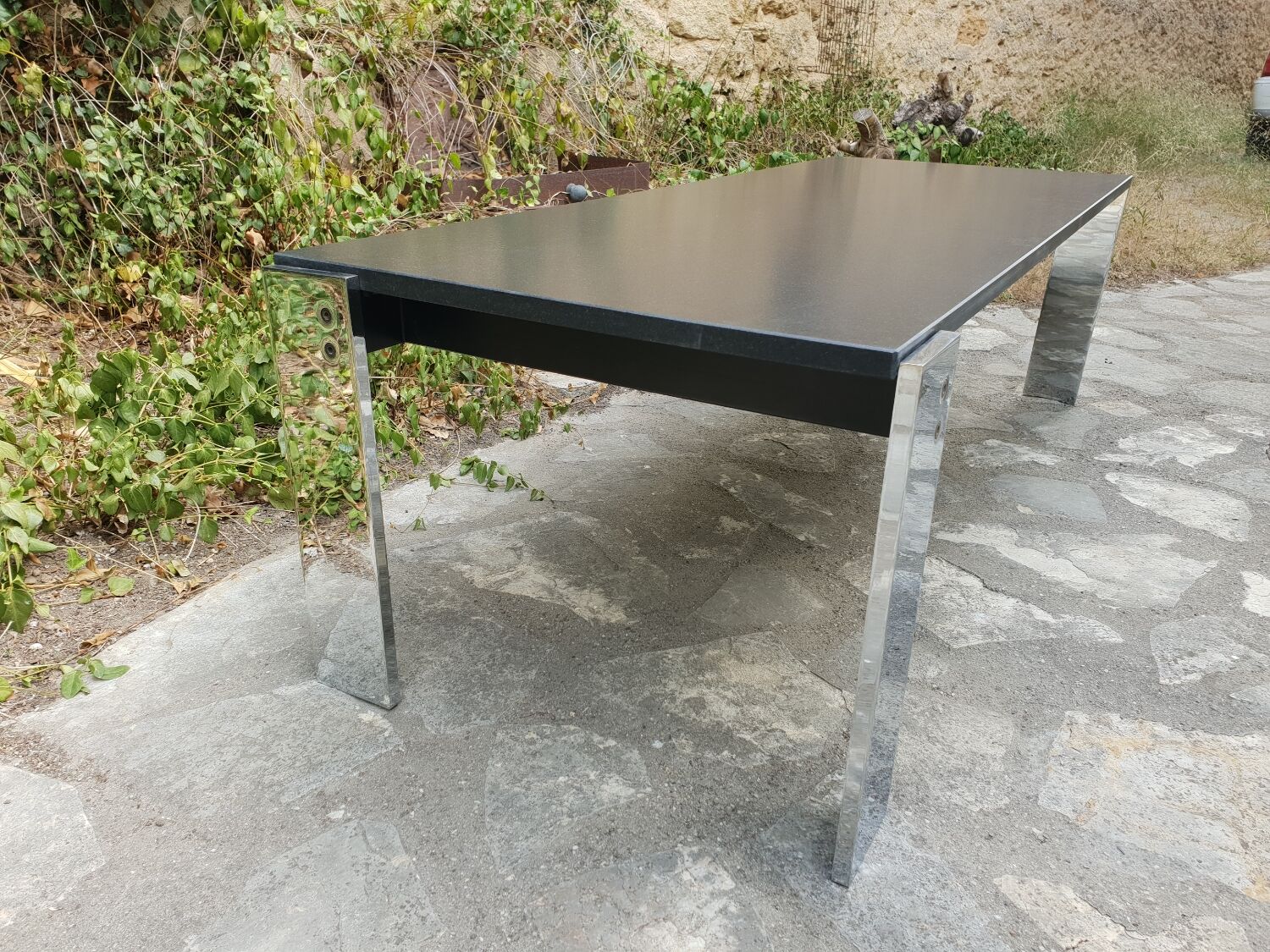 Chrome metal and marble coffee table 1970