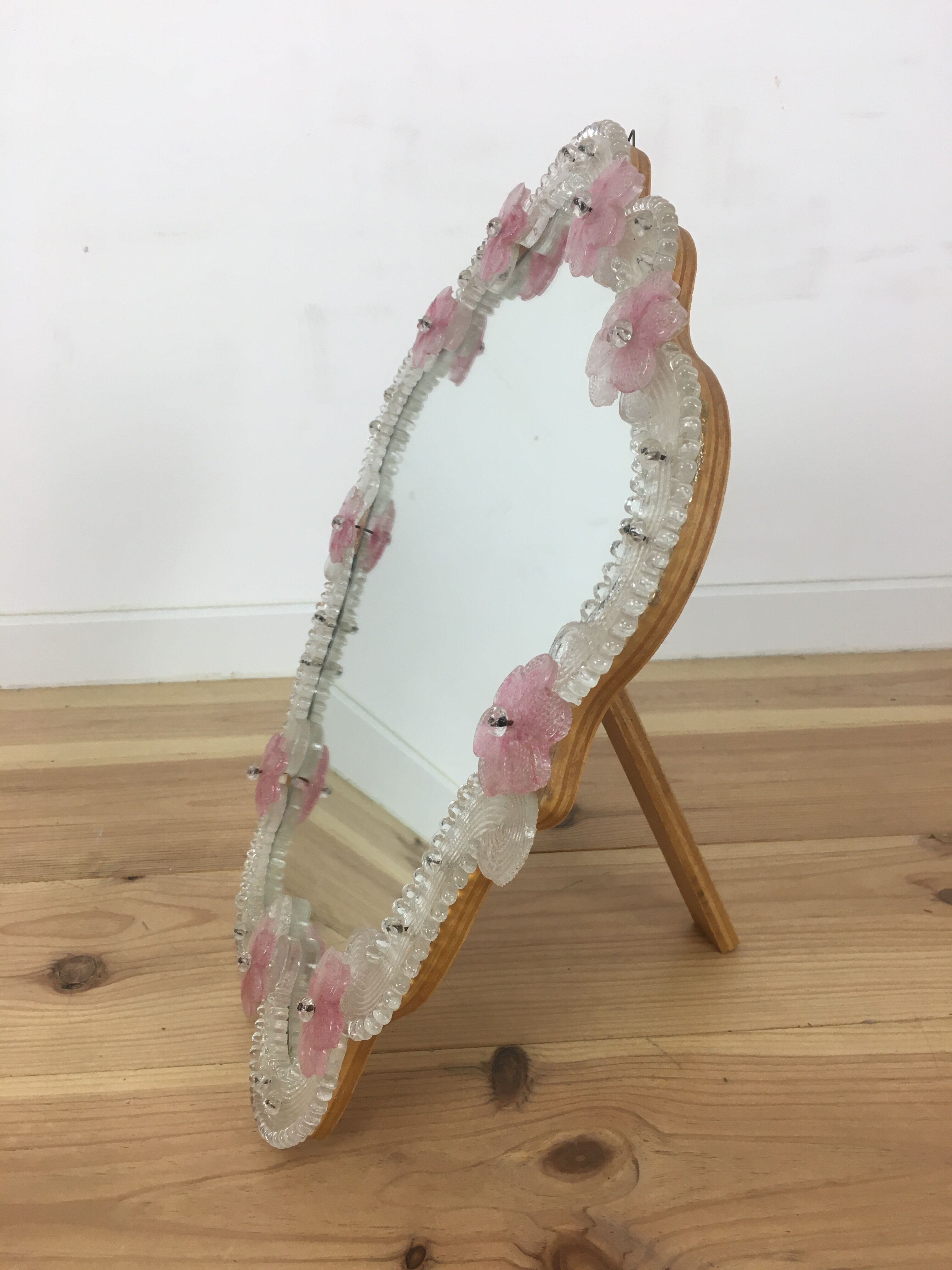 Miroir Murano à fleurs roses