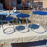 3 Vintage Nesting Tables Chrome and Smoked Glass
