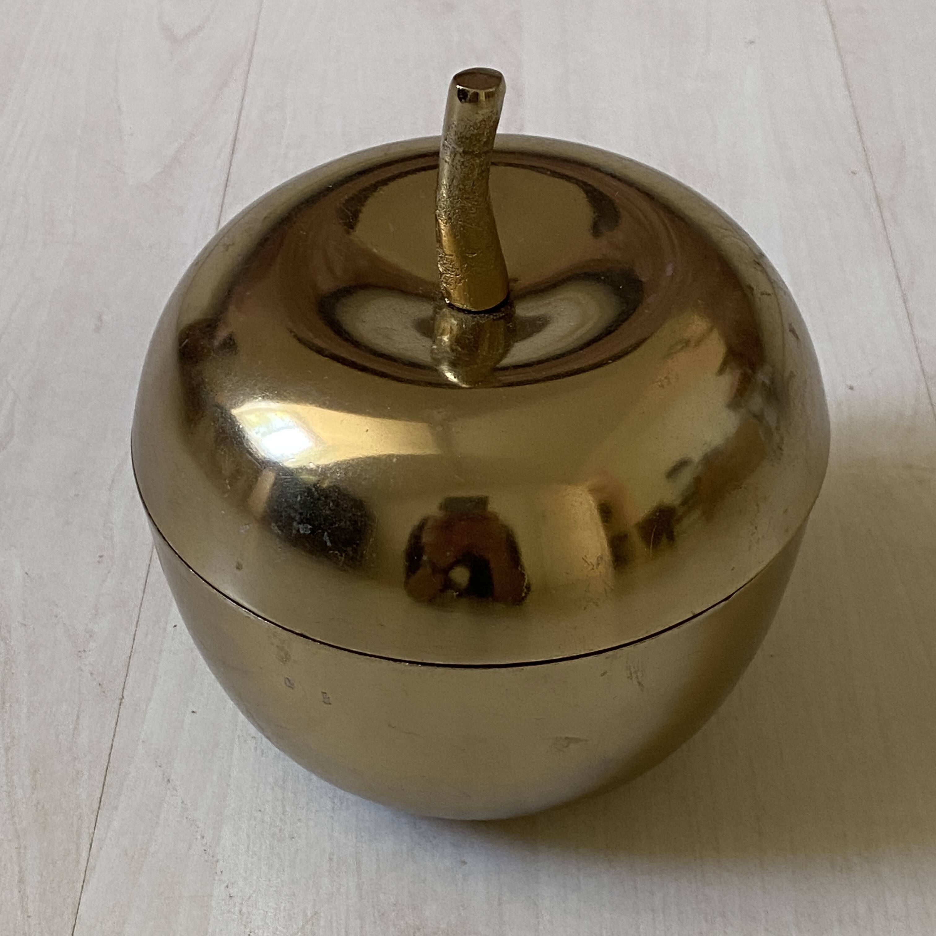 Vintage 1970s golden metal apple-shaped box