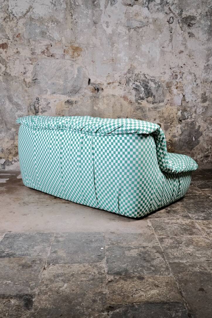 2-seater sofa in checked fabric, France, 1980