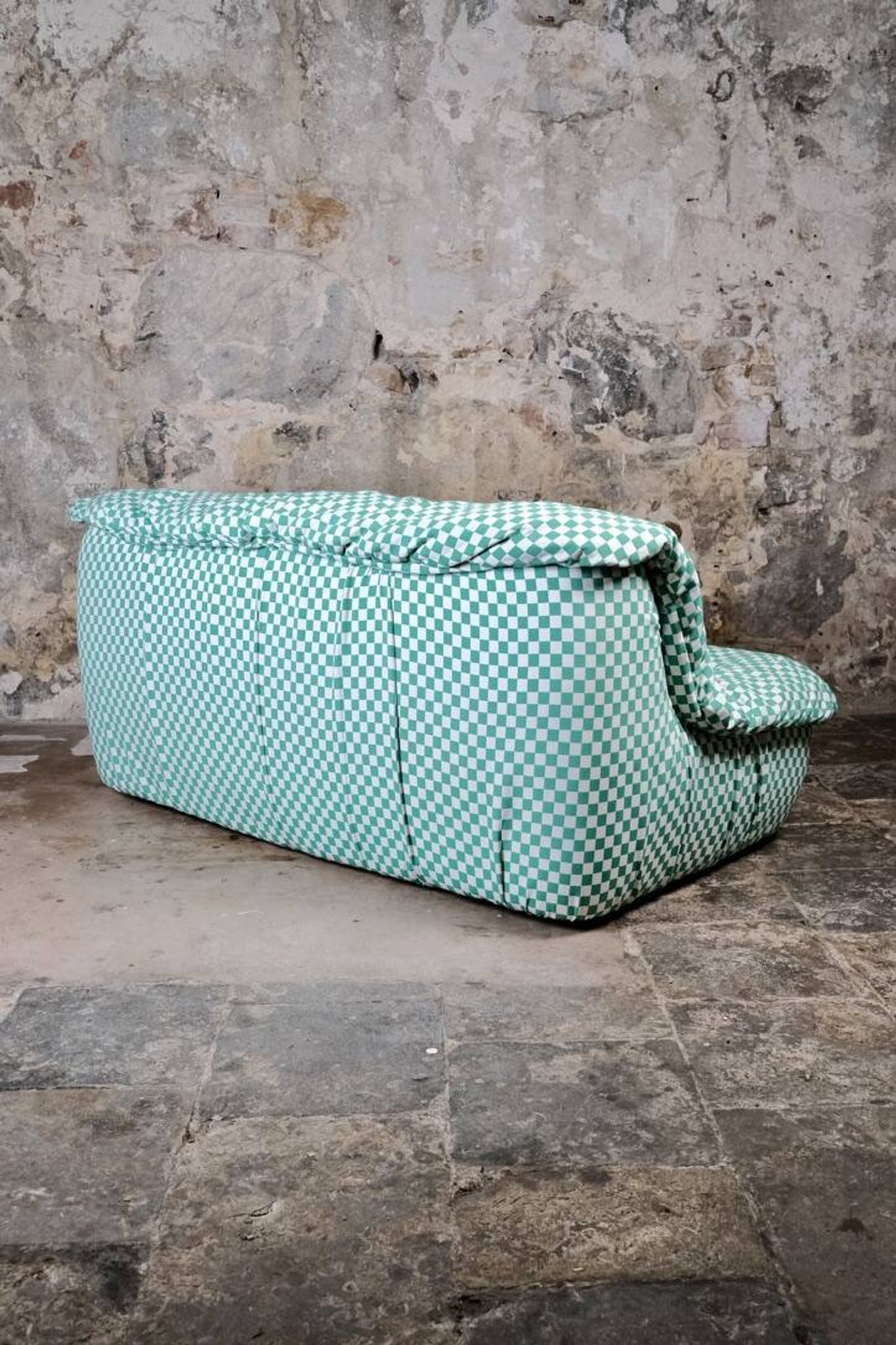 2-seater sofa in checked fabric, France, 1980