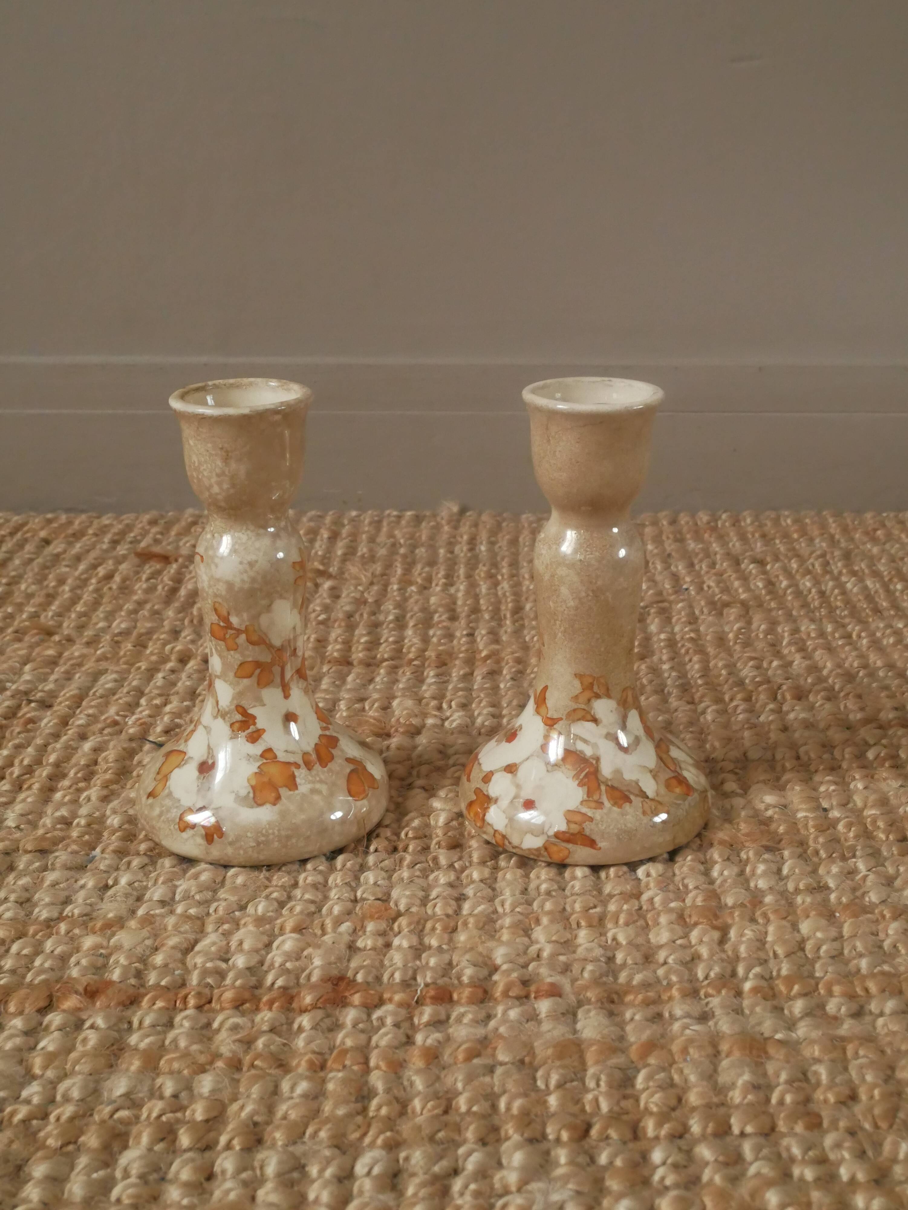 Pair of handcrafted porcelain ceramic candelabra candlesticks