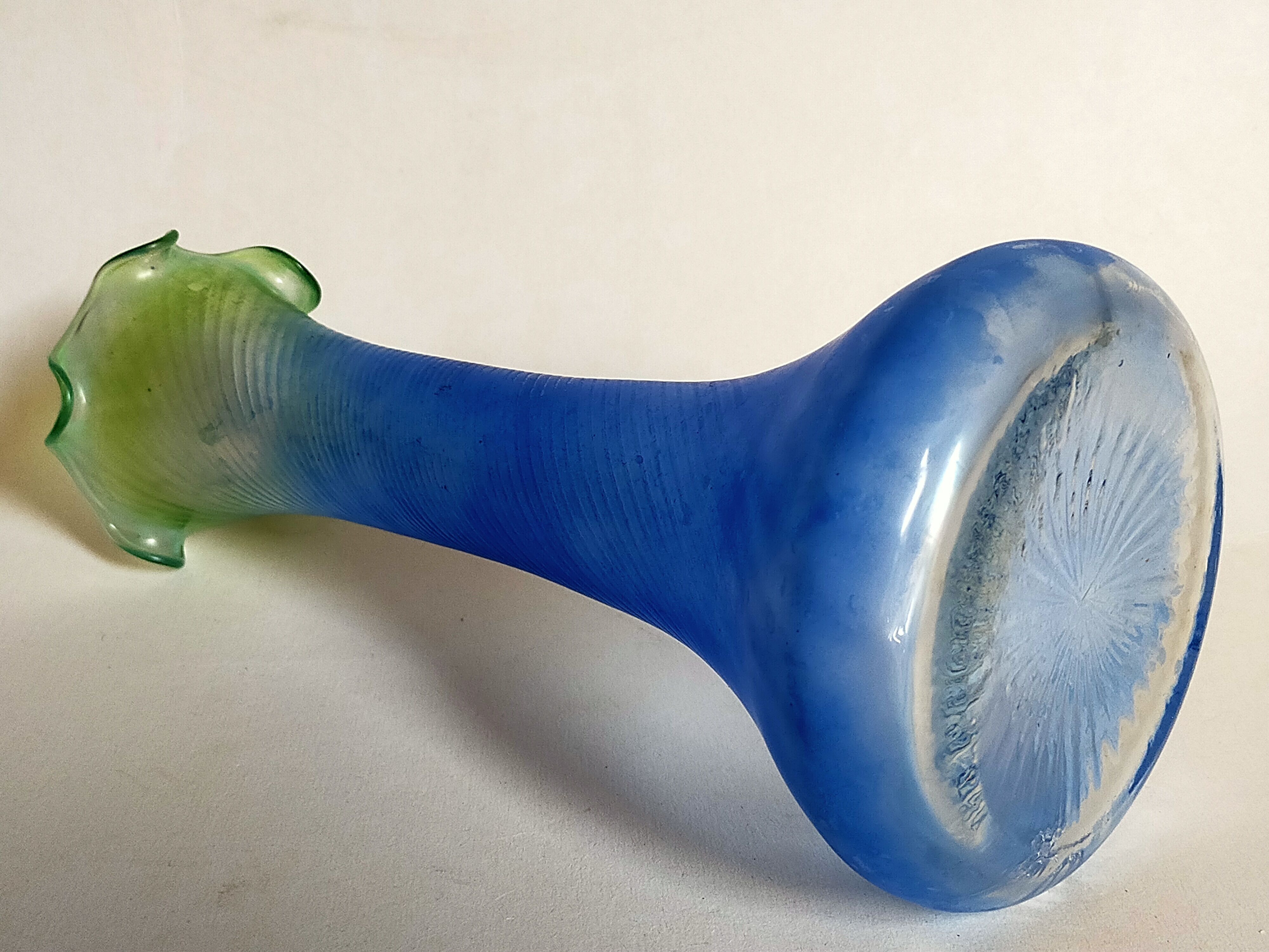 Blown glass vase frosted effect blue and vintage green