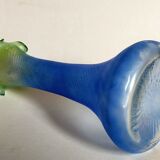 Vase en verre soufflé effet givré bleu et vert vintage
