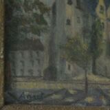 Painting on panel Chateau signed