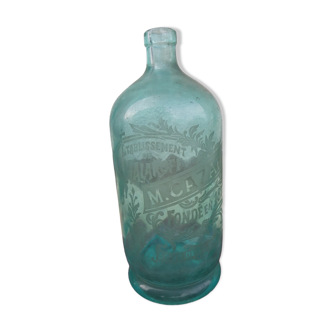 Bouteille verre bleu vert gravé cazard paris fondé en 1872 avant 1900