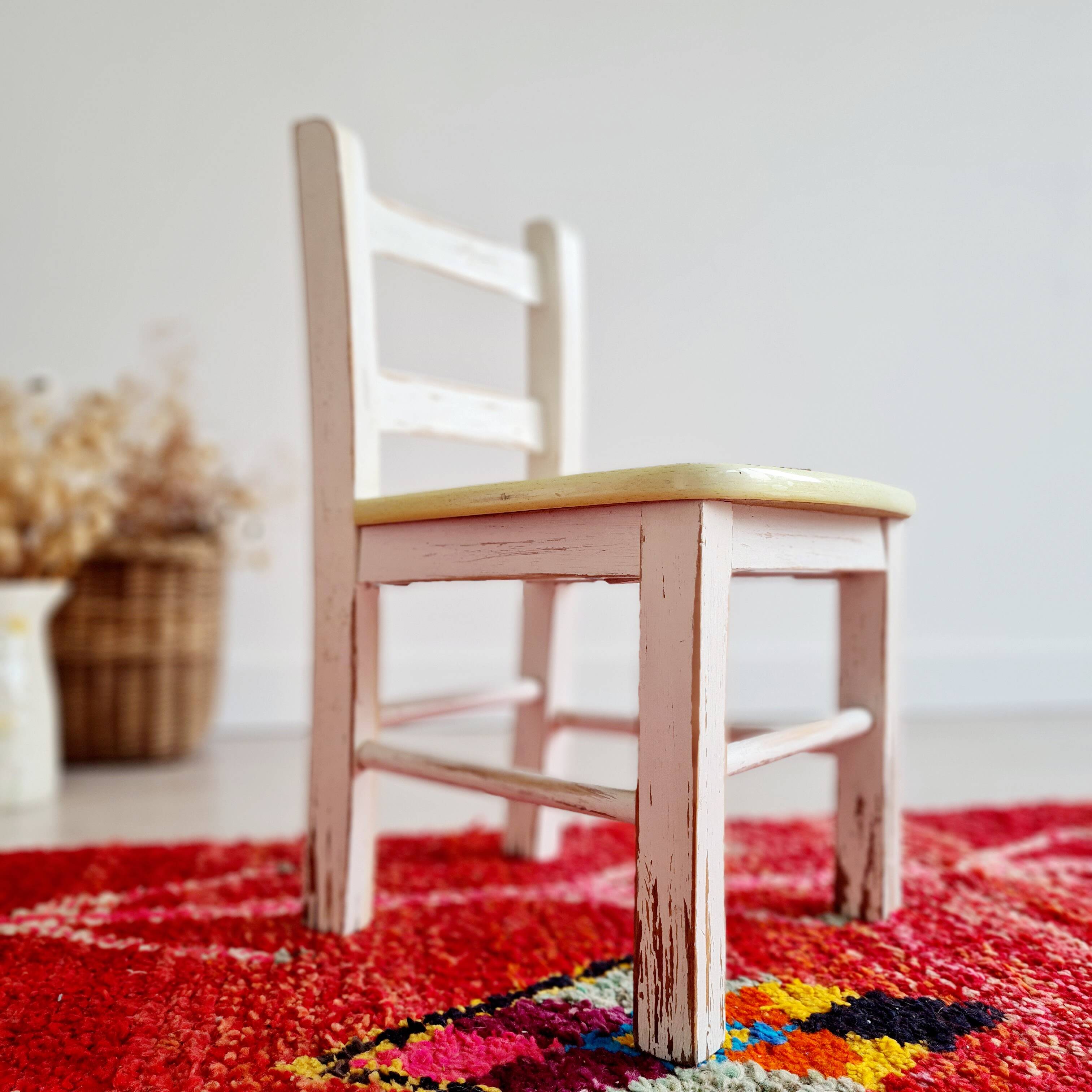 Antique wooden children's bistro chair - patinated white