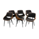 Scandinavian style chairs in curved plywood covered with brown fabric