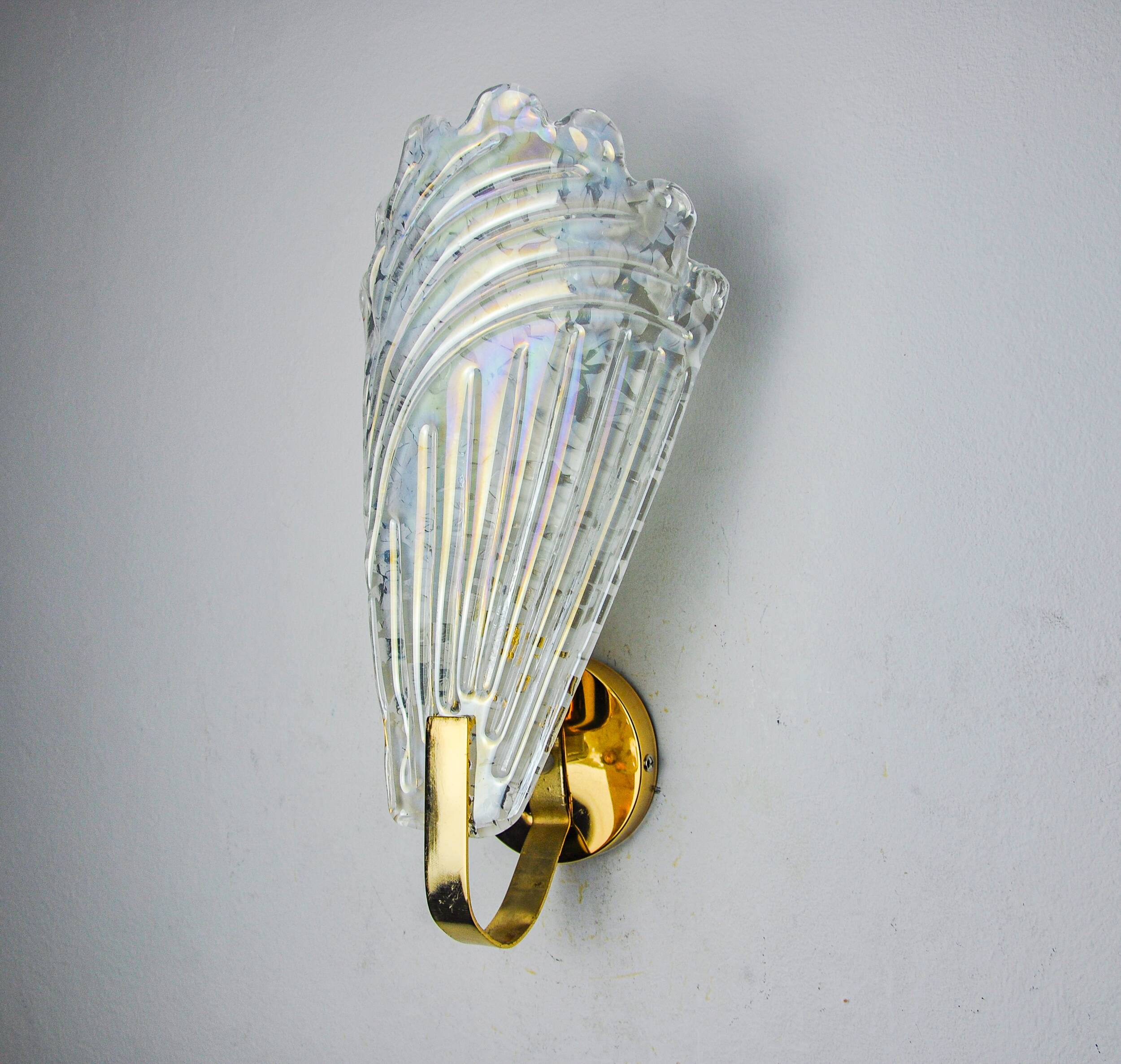 Frosted leaf wall lamp, Murano glass, Italy, 1970