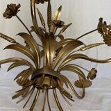 Hans Kögl style 6-arm chandelier in gilded metal, 1970s with two wall lights