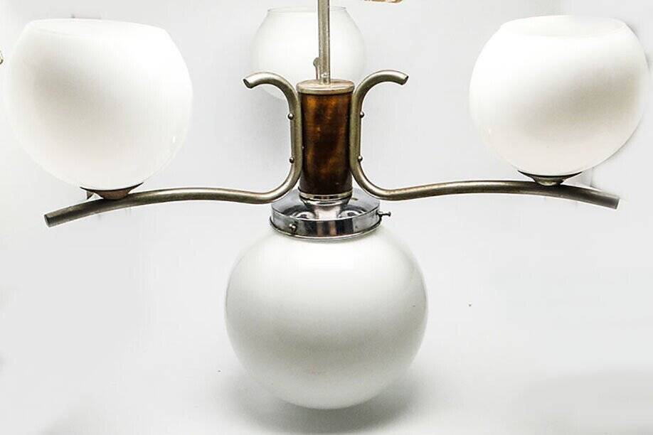 Art Deco chandelier with glass globes, Czechoslovakia, 1950s