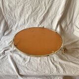 Grand miroir vintage rond en laiton doré avec deux appliques lumineuses - diamètre 50 cm