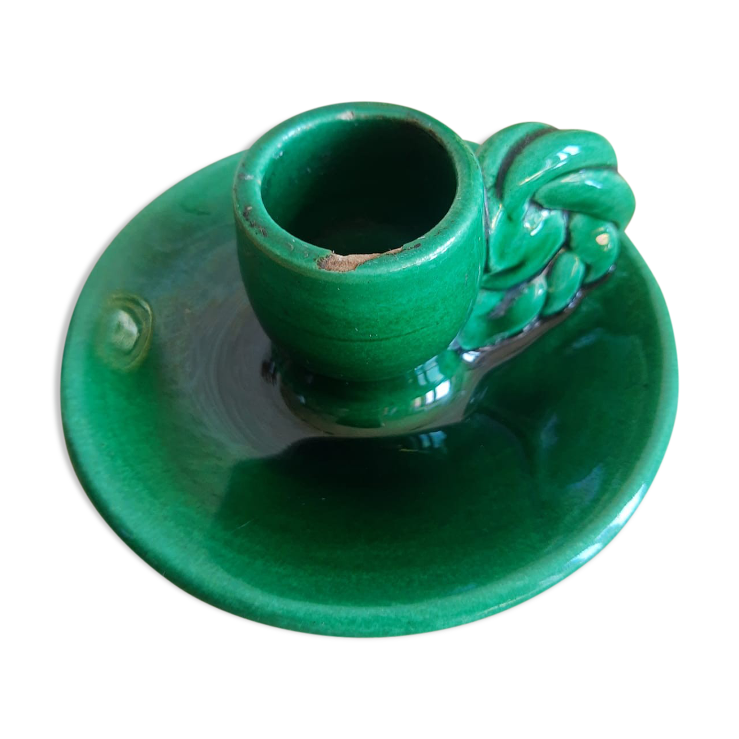 Vallauris hand candle holder green - vintage