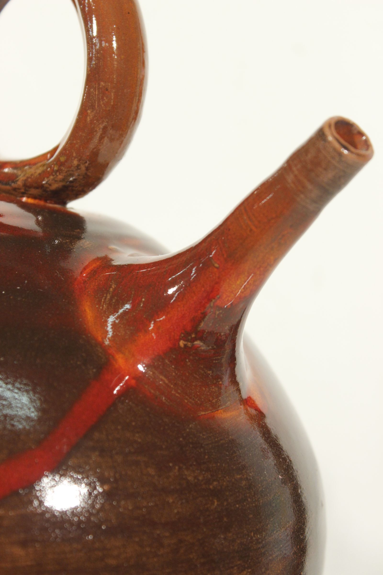 Vintage gargoulette jug in orange enamel ceramic France XXth