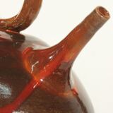 Vintage gargoulette jug in orange enamel ceramic France XXth