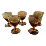 5 amber stemmed glasses – 1960s
