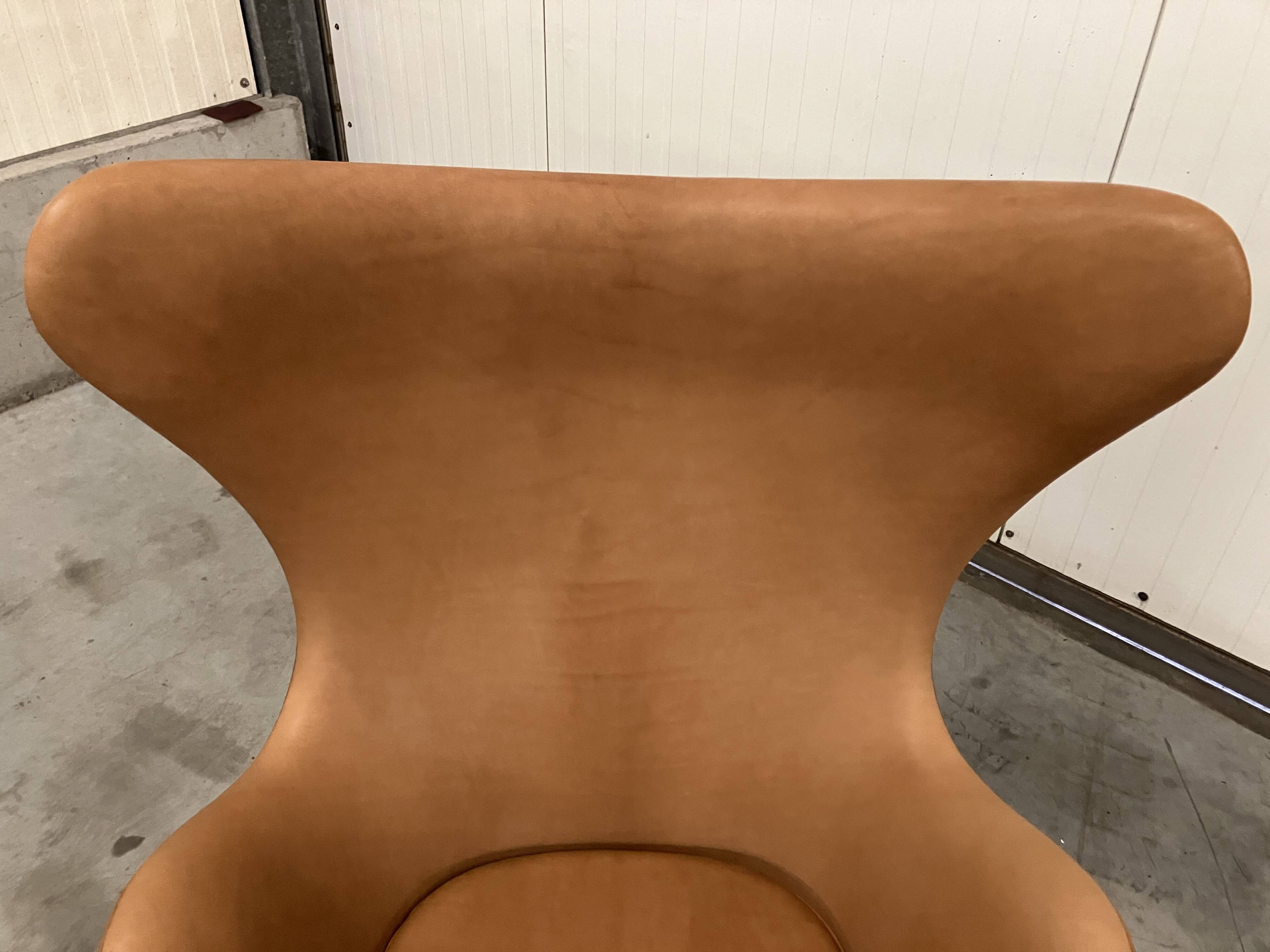 Fritz Hansen Egg Chair + Ottoman, Camel Cognac leder 1968!!