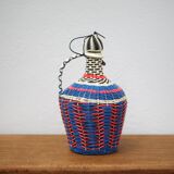 Braided wire bottle, plastic wire, scoubidou bottle, Viresa glass bottle