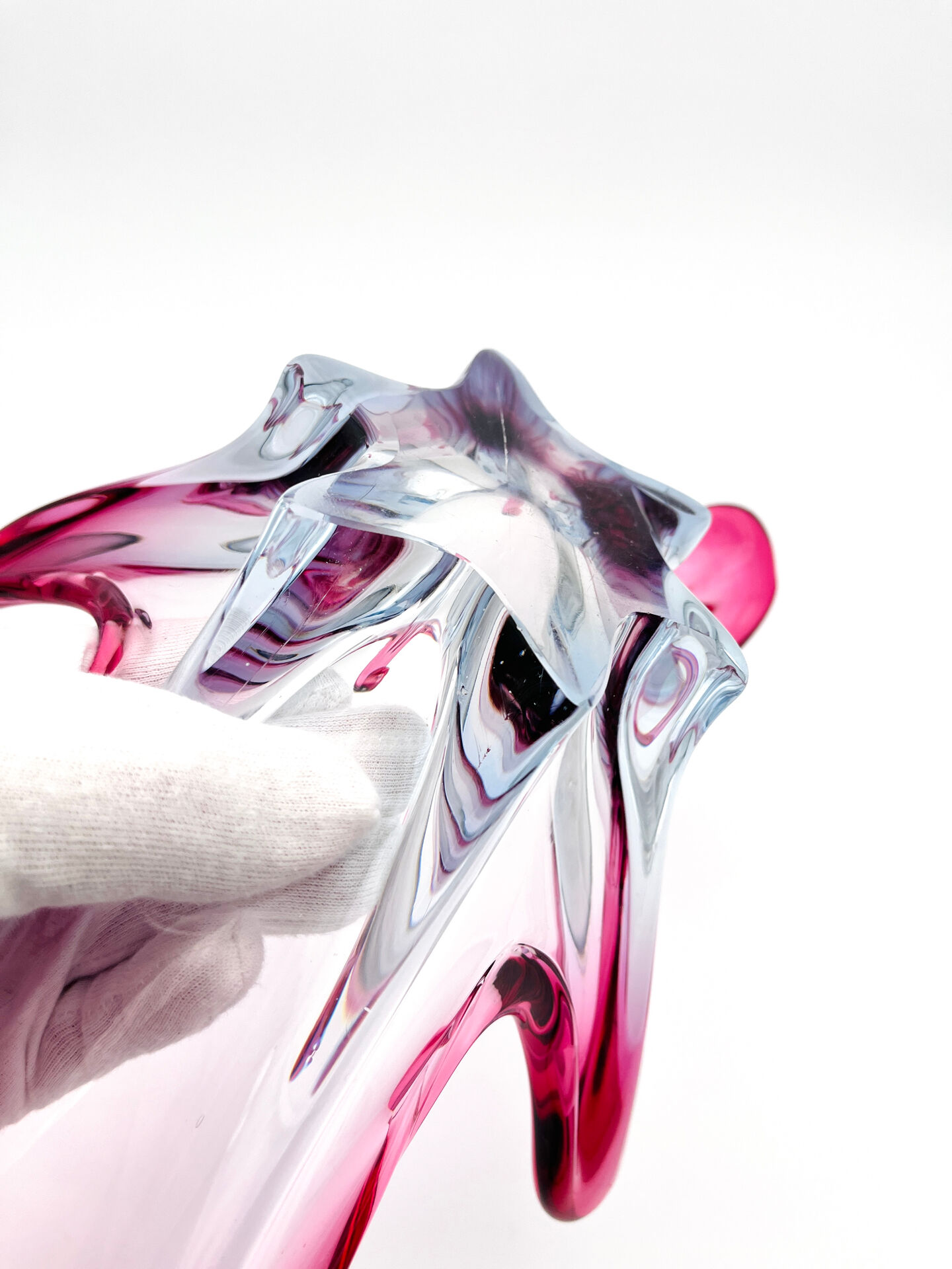 Large organic Murano sommerso bowl - Aquamarine blue and pink