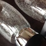 Pair of vintage 1970s-80s glass and chrome wall lights with teardrop shapes