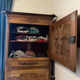 Antique solid wood wardrobe - burl panels and fittings