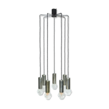 Lampe à suspension vintage en métal chromé et verre 1970