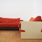 Modular sofa lacquered white and orange fabric