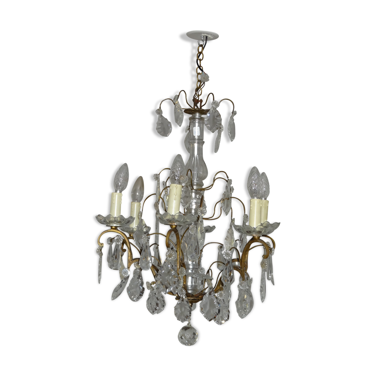 Bronze and crystal chandelier with six arms of light