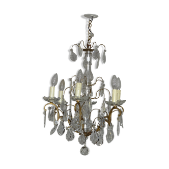 Bronze and crystal chandelier with six arms of light