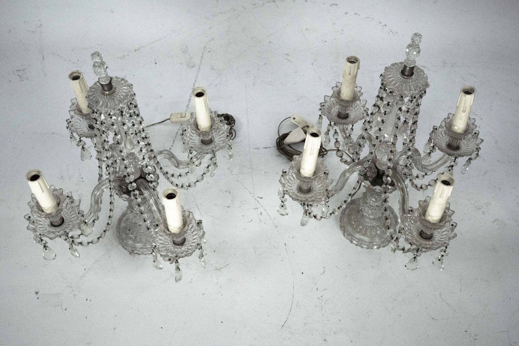 Maria Theresa Crystal Candelabra Table Lamps. Set of two. Italy 1940s