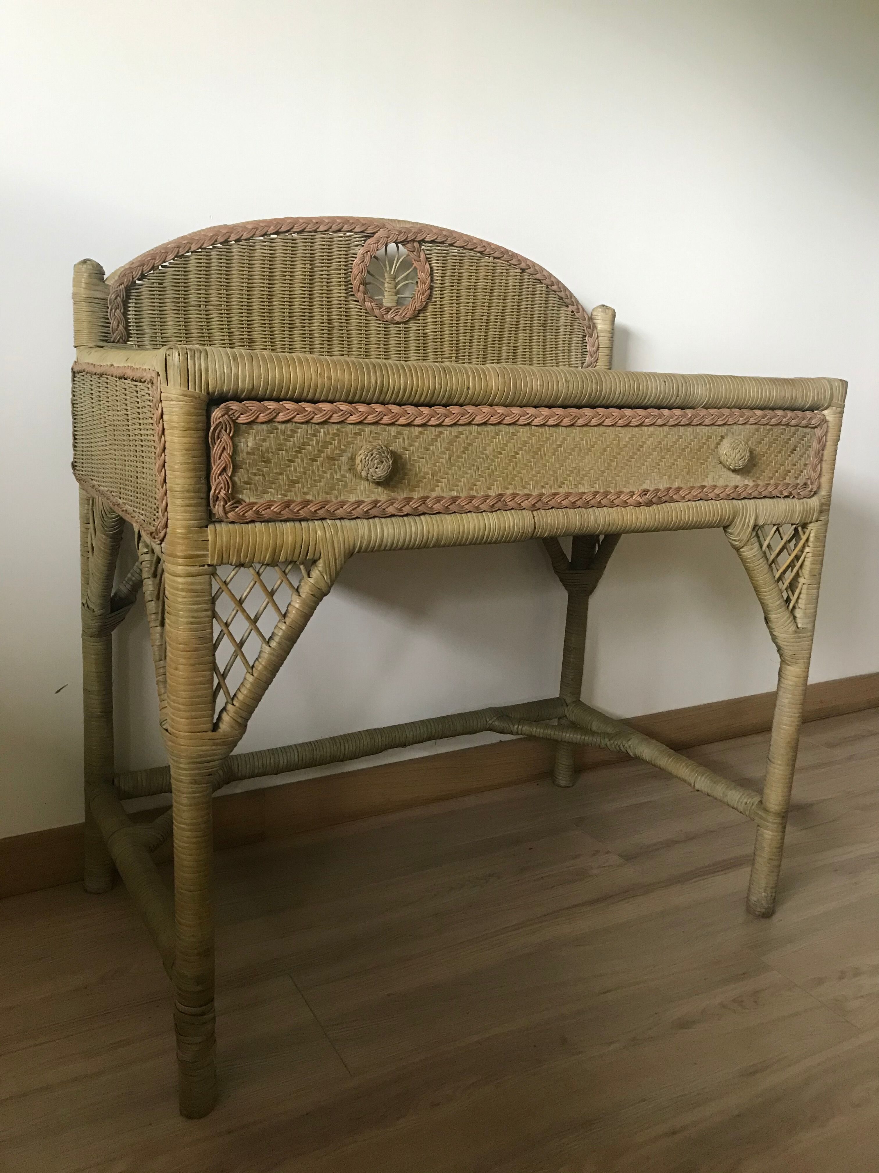 Desk, rattan and vintage wicker