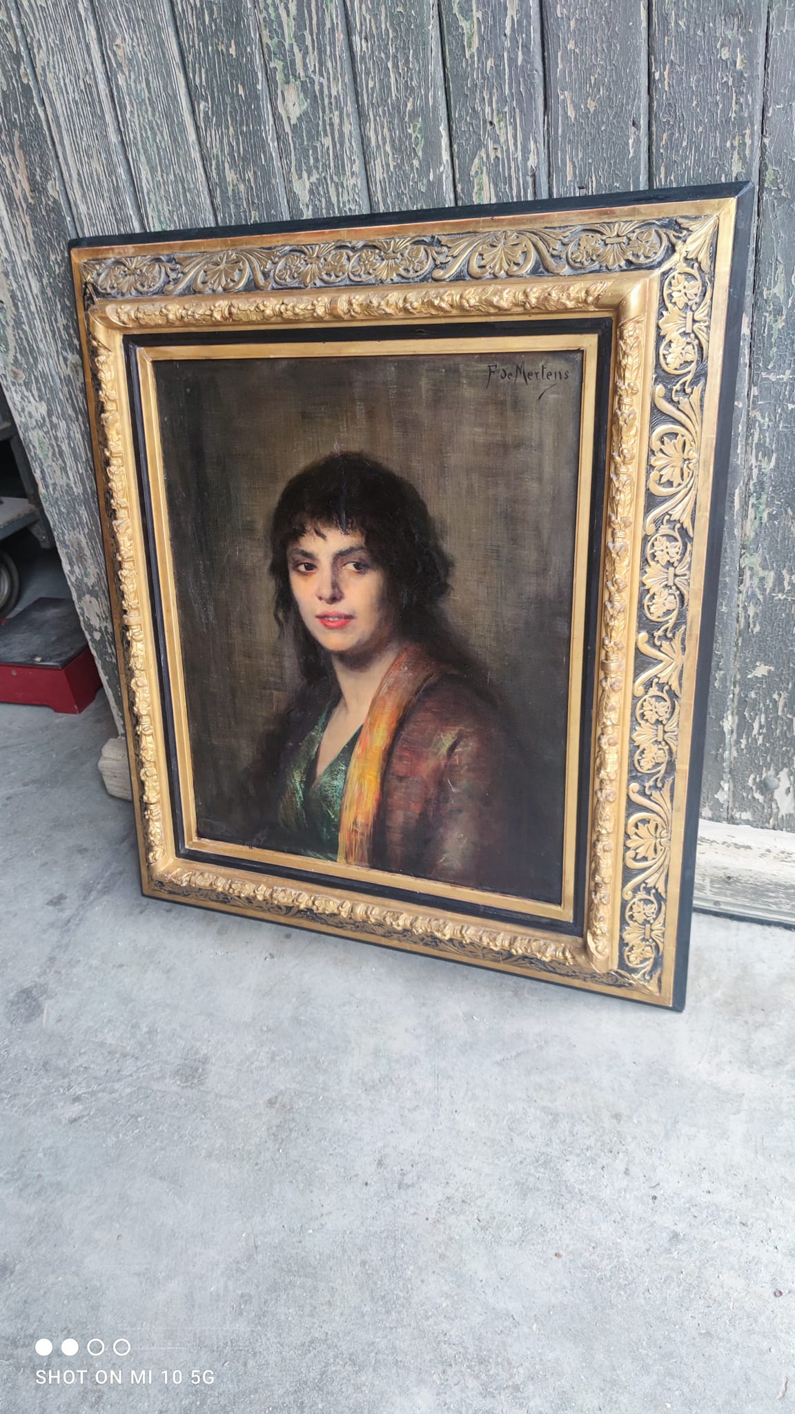 Oil painting on canvas with its beautiful original frame by Fernande Hortense Cécile de Mertens