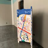 Painted wooden screen with the map of Barcelona 210 W x 170 H
