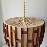 Scandinavian pendant lamp in wood and burlap