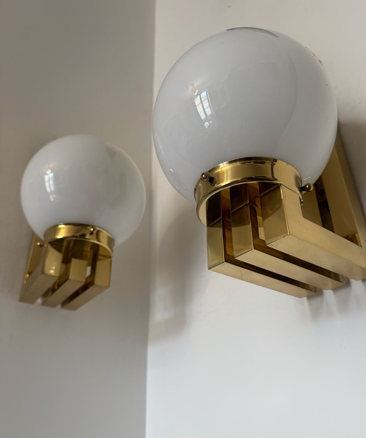 Opaline brass wall lights from the 1970s.