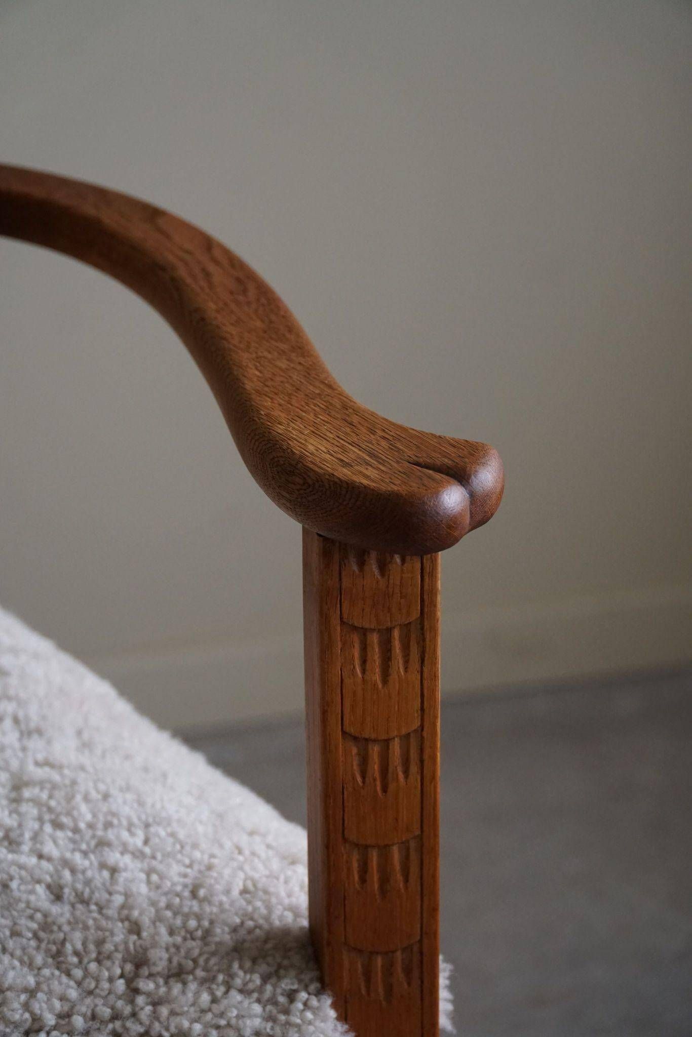Classic Oak Armchair with Lambswool Upholstery, Mid-Century Danish, 1950s