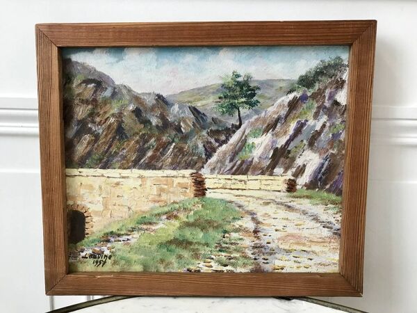 Tableau huile sur bois paysage vallée de janon signé 1957