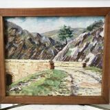 Oil painting on wood Janon valley landscape signed 1957