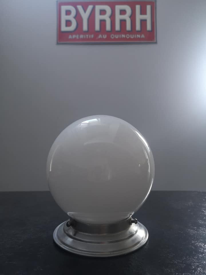 Ceiling lamp old opaline globe white base metal art deco 1930 ø 15 cm
