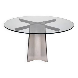 Glass and metal dining table by Luigi Saccardo, 1970s
