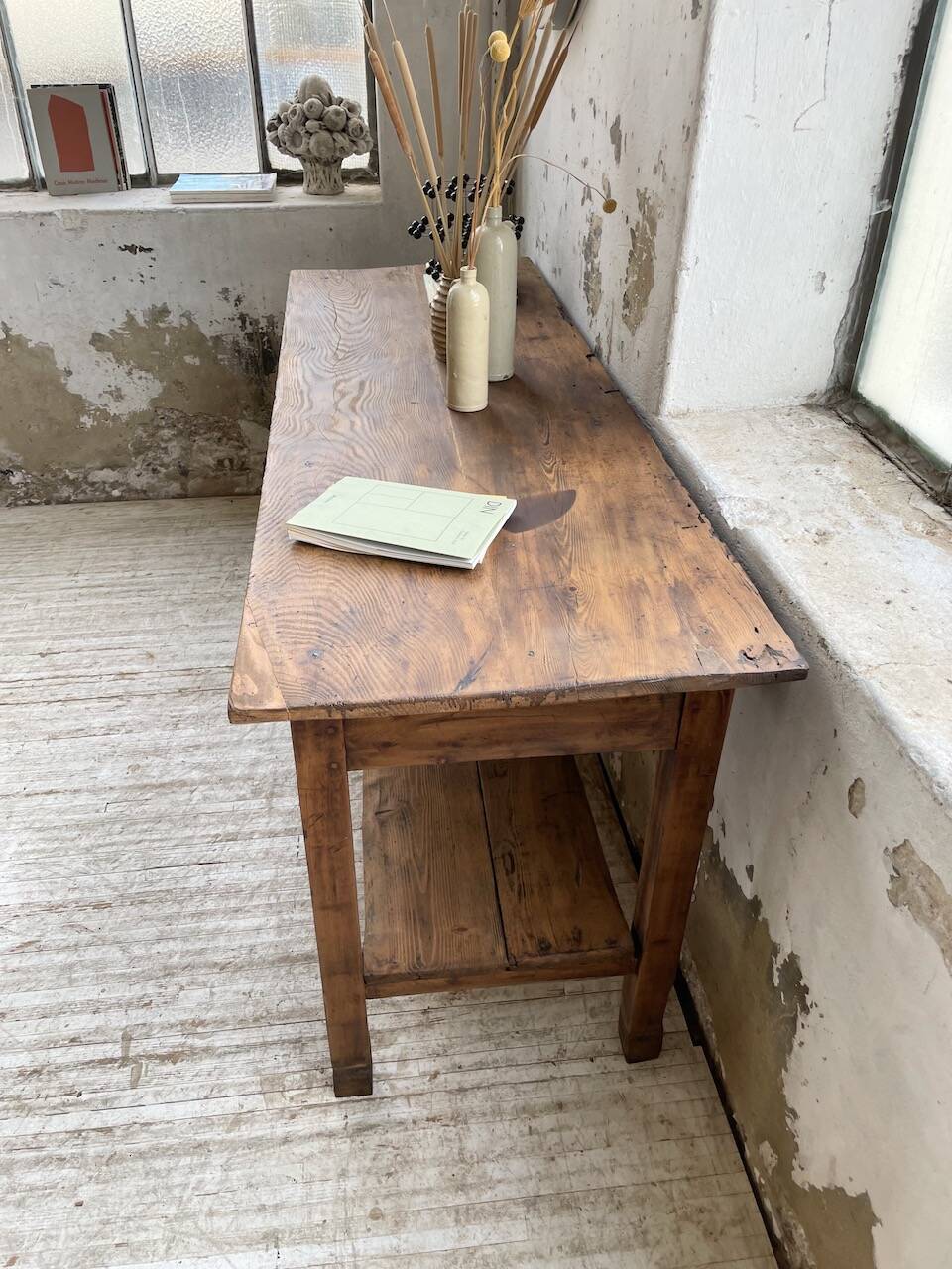 Drapery console table in pine
