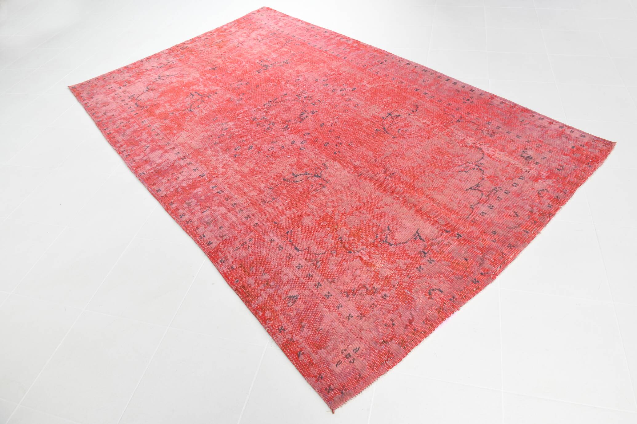 7x11 Vintage Coral Red Handmade Wool Vintage Rug, Living Room Rug,195x319cm