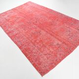 7x11 Vintage Coral Red Handmade Wool Vintage Rug, Living Room Rug,195x319cm