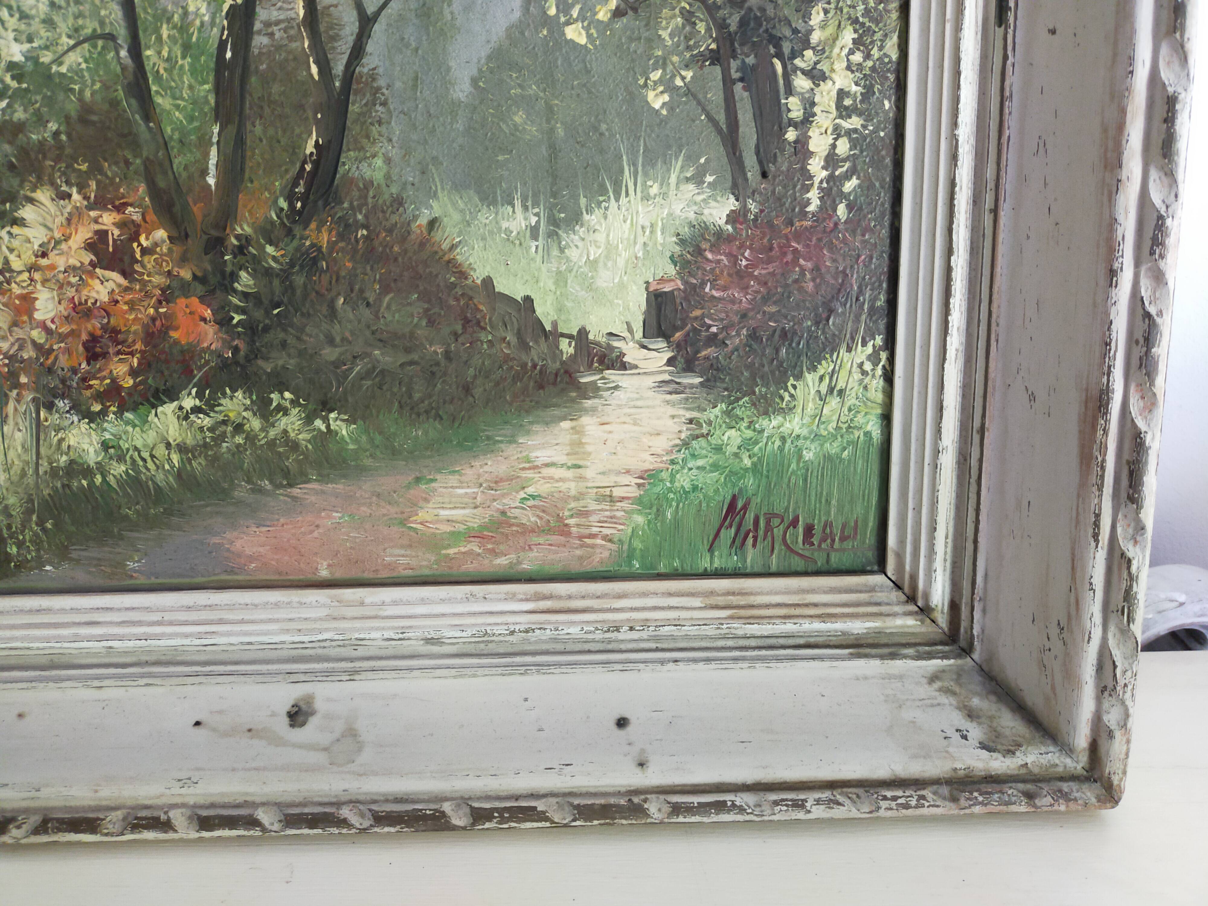 peinture à l'huile ancienne paysage signée Marceau peinture à l'huile encadrée