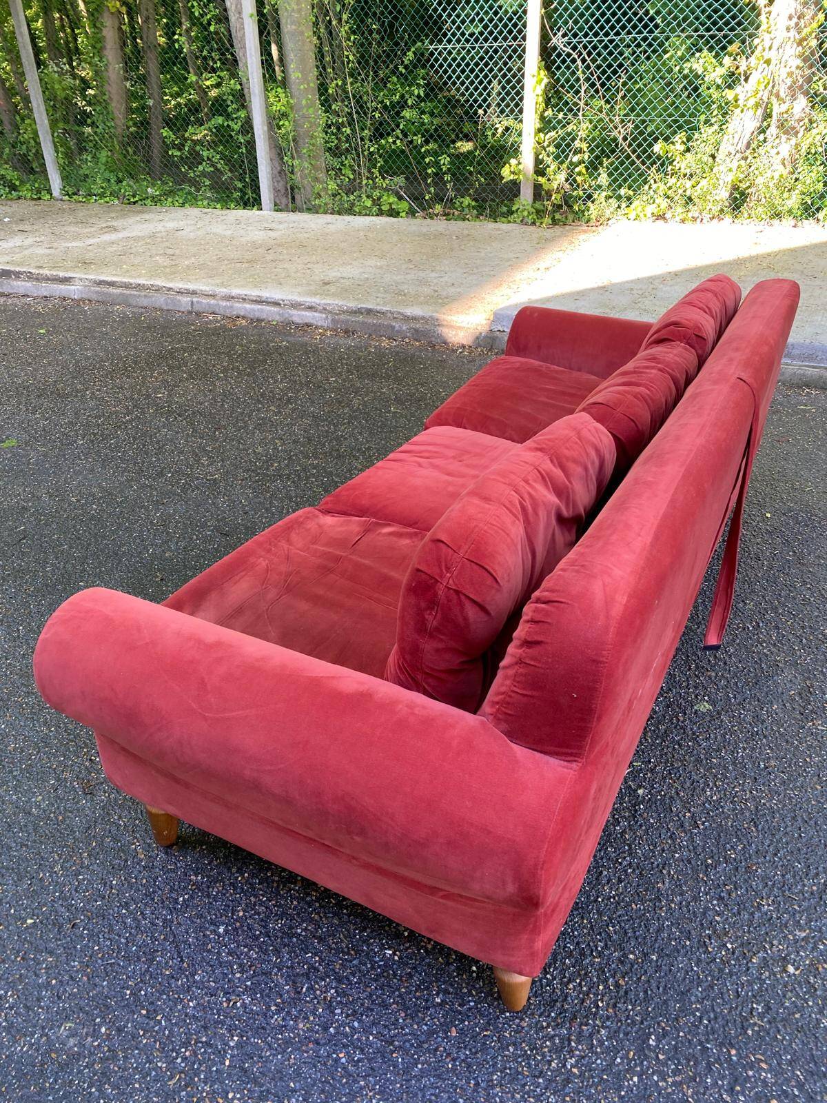 Vintage Scandinavian 3-seater burgundy velvet sofa